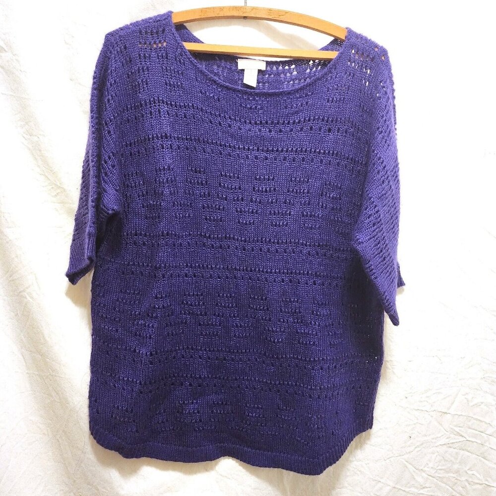 Chico's Purple Knit Short Sleeve Pullover Sweater Top 1 M 8
